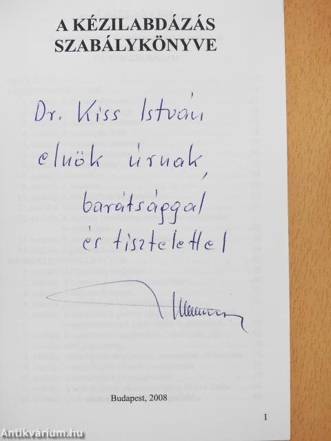 A kézilabdázás szabálykönyve (dedikált példány)