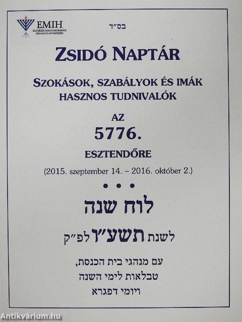 Zsidó naptár az 5776. esztendőre