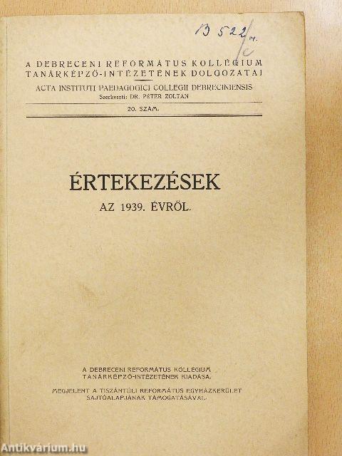 Értekezések az 1939. évről