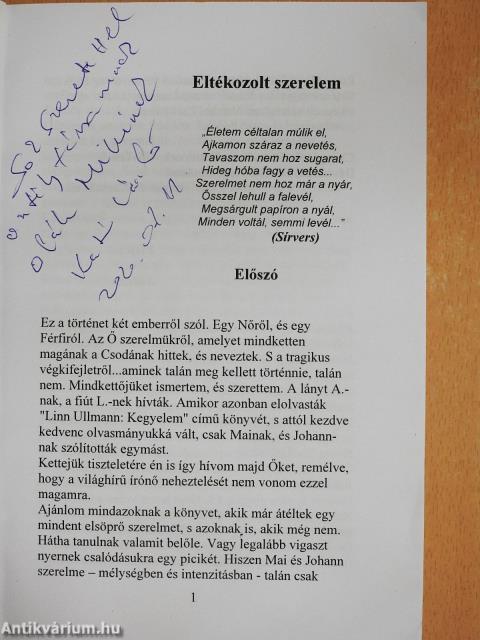Eltékozolt szerelem (dedikált példány)
