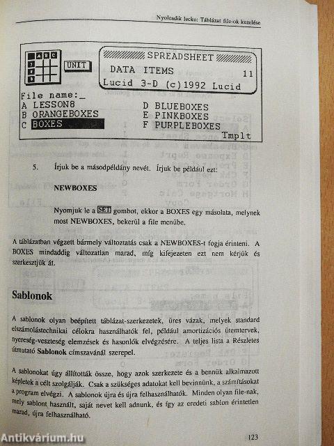 Casio Lucid 3-D Táblázatkezelő felhasználói kézikönyv