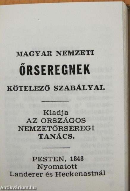 Magyar Nemzeti Őrseregnek kötelező szabályai (minikönyv) (számozott)
