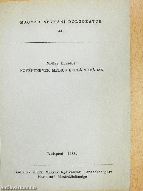 Növénynevek Melius Herbáriumában