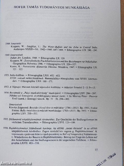 Hofer Tamás tudományos munkássága