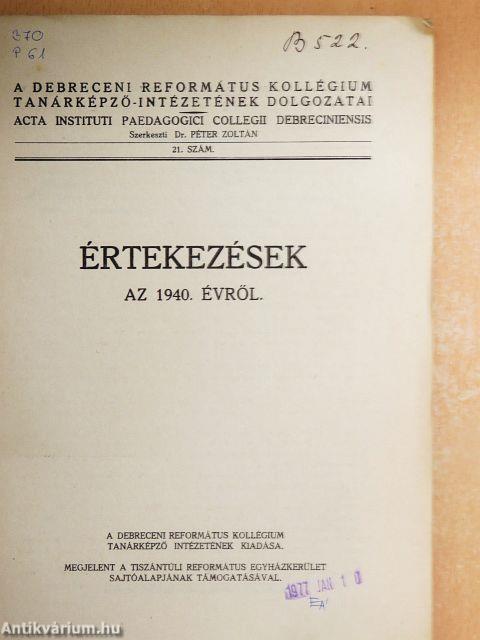 Értekezések az 1940. évről