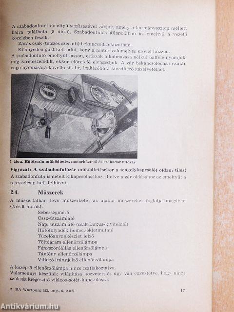 Wartburg 353 személygépkocsi kezelési útmutatója