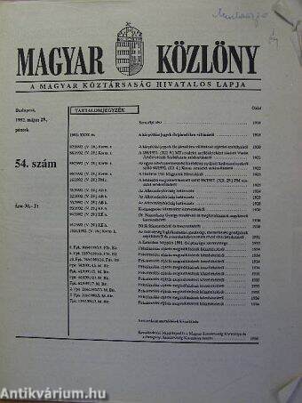 Magyar Közlöny 1992. május 29.