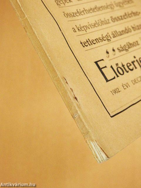 Dr. Győrffy Gyula orsz. képviselő ellen a "fonógépek" czimen bejelentett két összeférhetetlenségi ügyében a képviselőház összeférhetetlenségi állandó bizottságához intézett Előterjesztés 1902. évi deczember hó 11-én