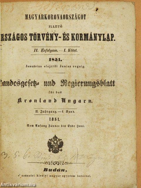 Magyarkoronaországot illető országos törvény- és kormánylap II/1.