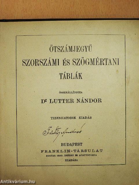 Ötszámjegyű szorszámi és szögmértani táblák