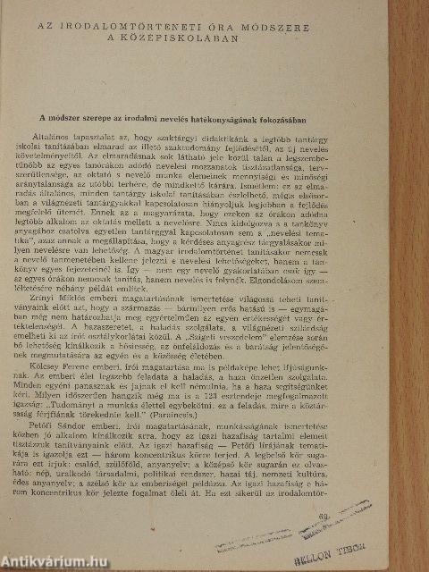 Az irodalomtörténeti óra módszere a középiskolában