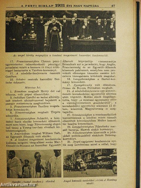 A Pesti Hirlap Nagy Naptára az 1931. közönséges évre