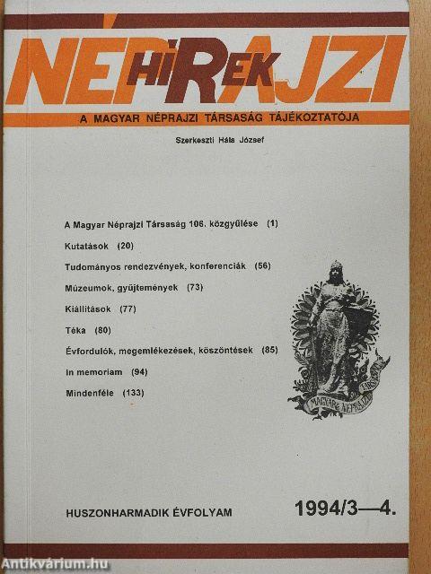 Néprajzi Hírek 1994/3-4.