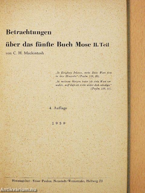 Betrachtungen über das fünfte Buch Mose II.