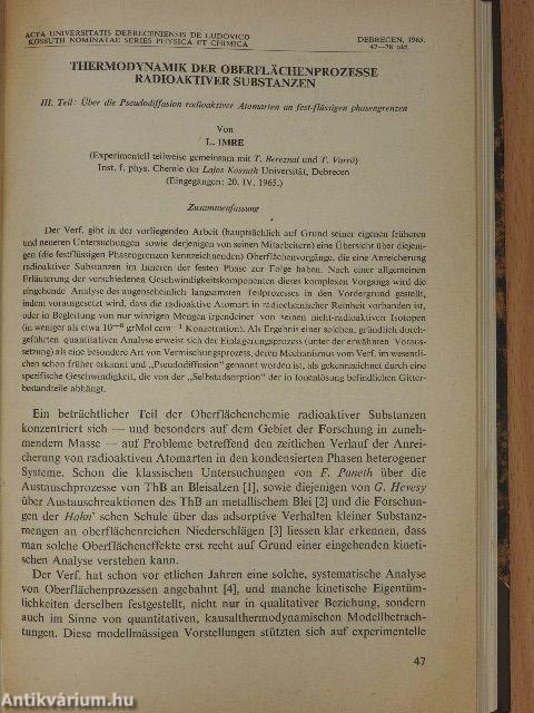 Über die Diffusion von Radongas (222Rn) in Porösen Festen Körpern/Neuartige Elektrochemische Verfahren zur Herstellung Tragerfreier Radioaktiver Praparate/Radioaktív abszolút mérések atommag-kémiai jelentősége I.