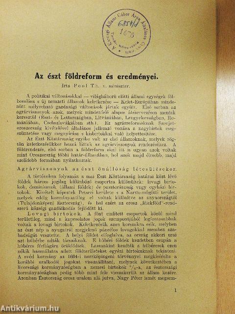 Az észt földreform és eredményei