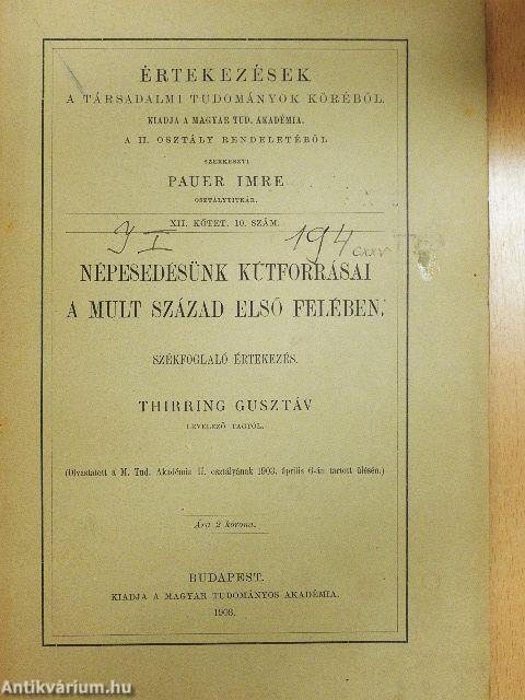 Népesedésünk kútforrásai a mult század első felében