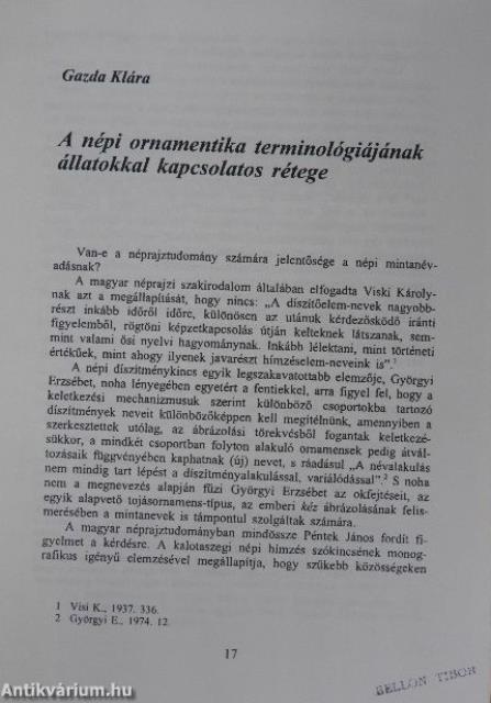 A népi ornamentika terminológiájának állatokkal kapcsolatos rétege