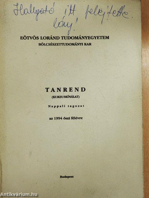 Tanrend az 1994 őszi félévre