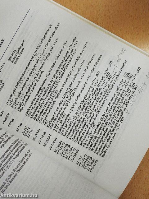 Tanrend az 1994 őszi félévre