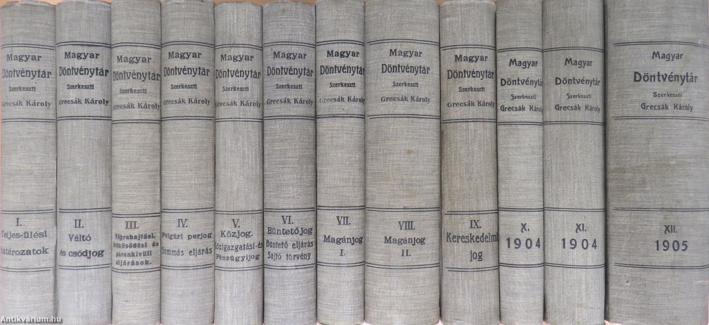 Magyar Döntvénytár I-XII. (nem teljes sorozat)