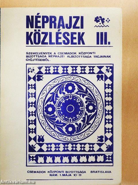 Néprajzi közlések III.