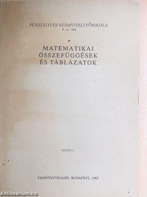 Matematikai összefüggések és táblázatok