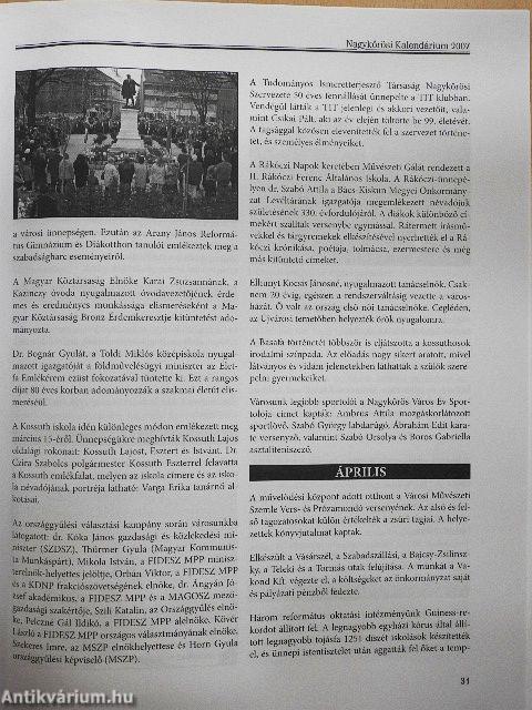 Nagykőrösi kalendárium 2007.