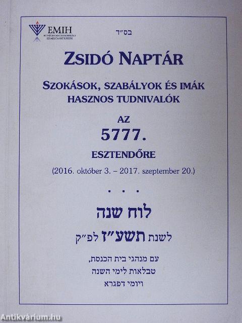 Zsidó naptár az 5777. esztendőre