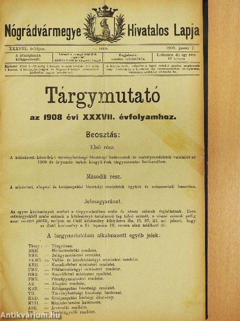 Nógrádvármegye Hivatalos Lapja 1908. (nem teljes évfolyam)