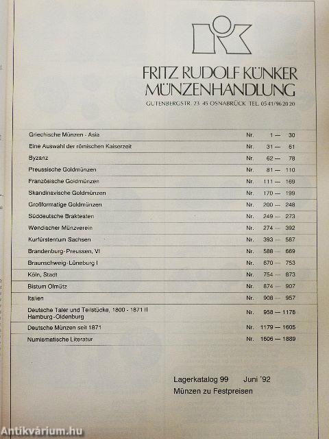 Fritz Rudolf Künker Münzenhandlung Lagerkatalog 99
