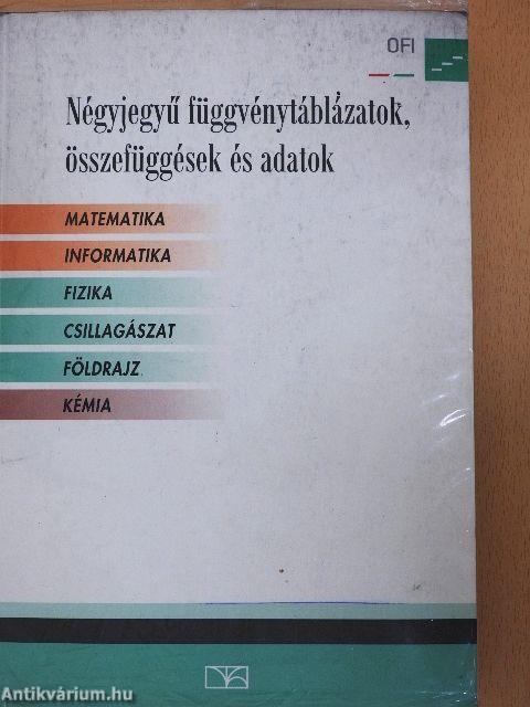 Négyjegyű függvénytáblázatok, összefüggések és adatok