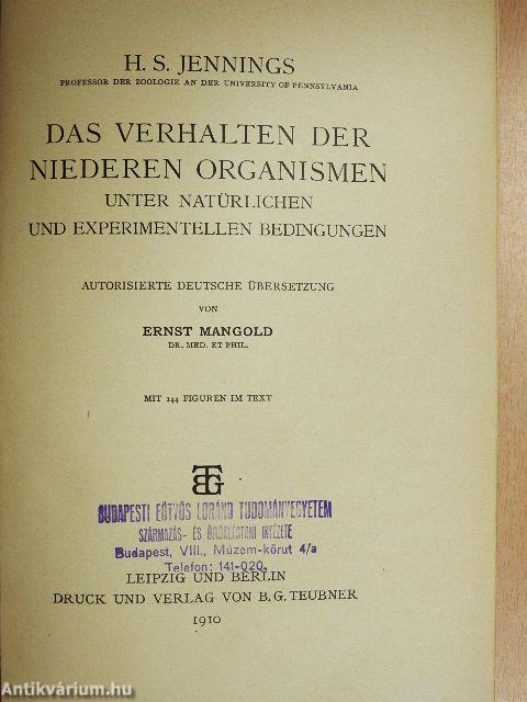 Das Verhalten der Niederen Organismen