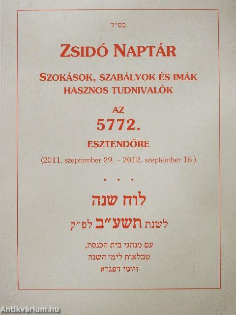 Zsidó naptár az 5772. esztendőre