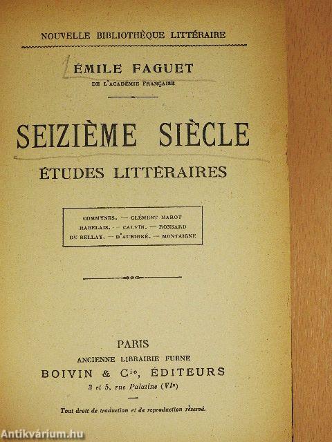 Seiziéme Siécle Études Littéraires
