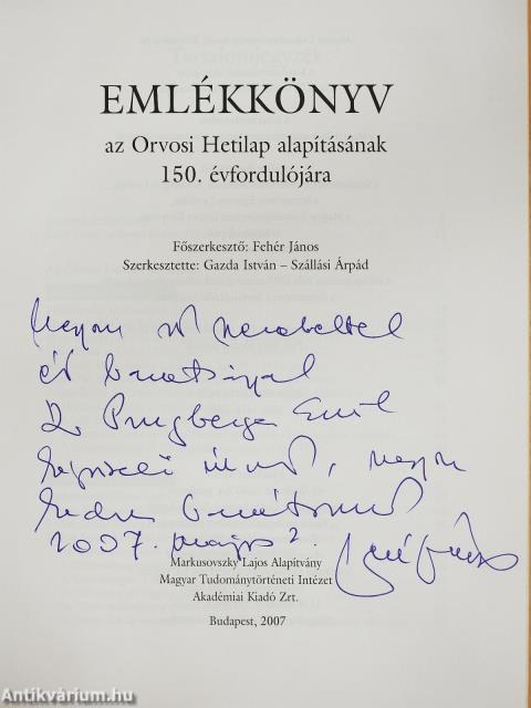 Emlékkönyv az Orvosi Hetilap alapításának 150. évfordulójára (dedikált példány)