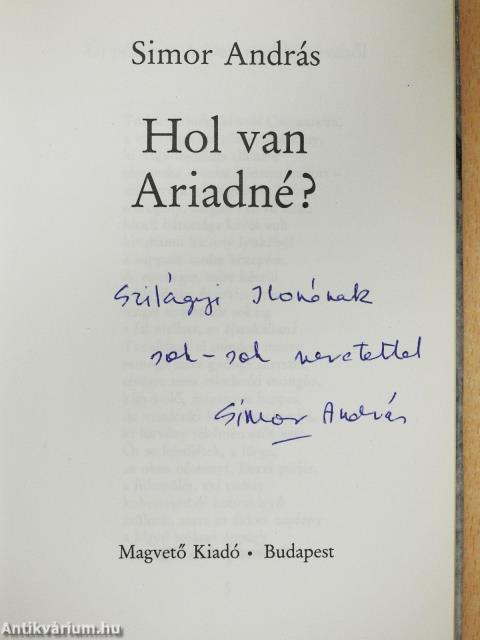 Hol van Ariadné? (dedikált példány)