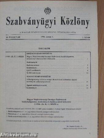 Szabványügyi Közlöny 1986. január-december