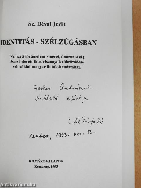 Identitás-szélzúgásban (dedikált példány)