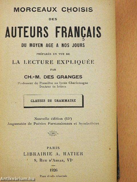 Morceaux Choisis des Auteurs Francais