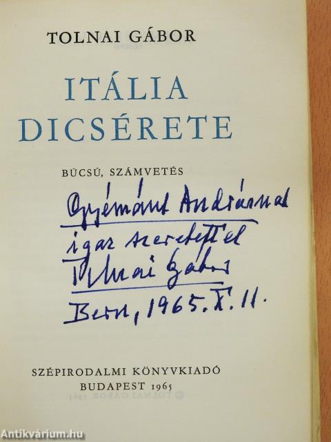 Itália dicsérete (dedikált példány)