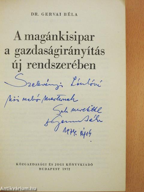 A magánkisipar a gazdaságirányítás új rendszerében (dedikált példány)