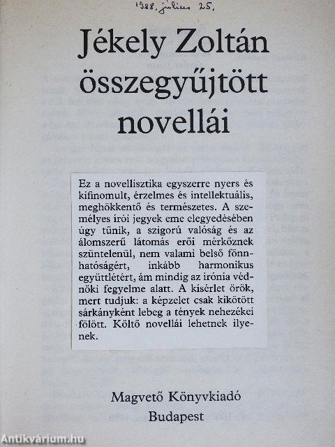 Jékely Zoltán összegyűjtött novellái