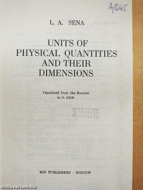 Units of Physical Quantities and Their Dimensions
