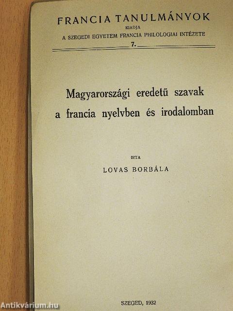 Mots d'origine hogroise dans la langue et la littérature francaises 