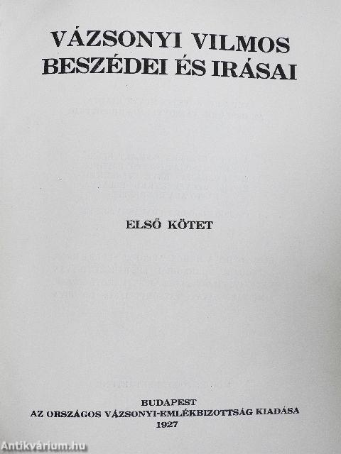 Vázsonyi Vilmos beszédei és írásai I-II.