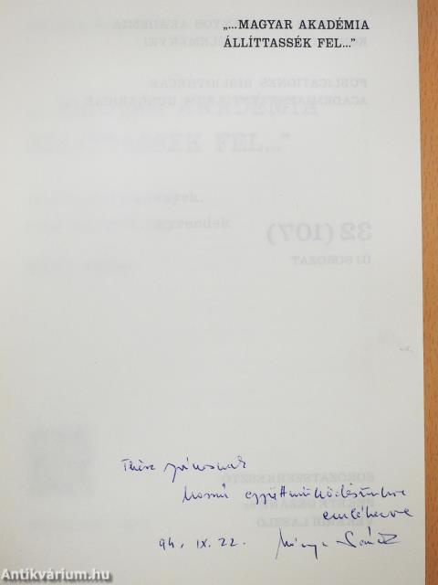 "...Magyar akadémia állíttassék fel..." (dedikált példány)