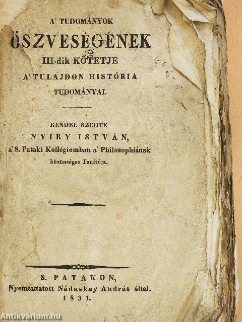 A' tudományok öszveségének III-dik kötetje (rossz állapotú)