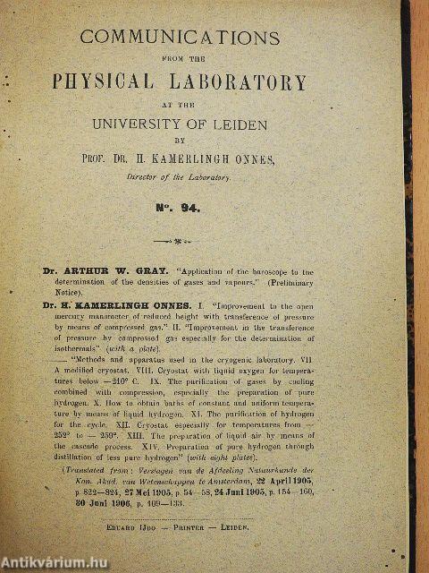 Communications from the Physical Laboratory at the University of Leiden 44, 78, 94, 146.