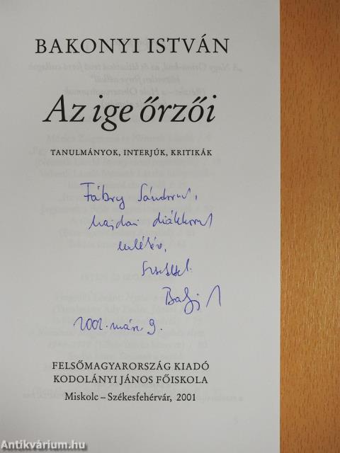 Az ige őrzői (dedikált példány)